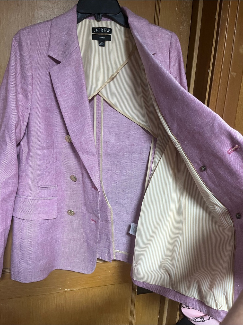 JCrew Bristol Blazer Lilac Linen Purple Double Breasted Gold Button Jacket Sz 10 - Picture 5 of 6